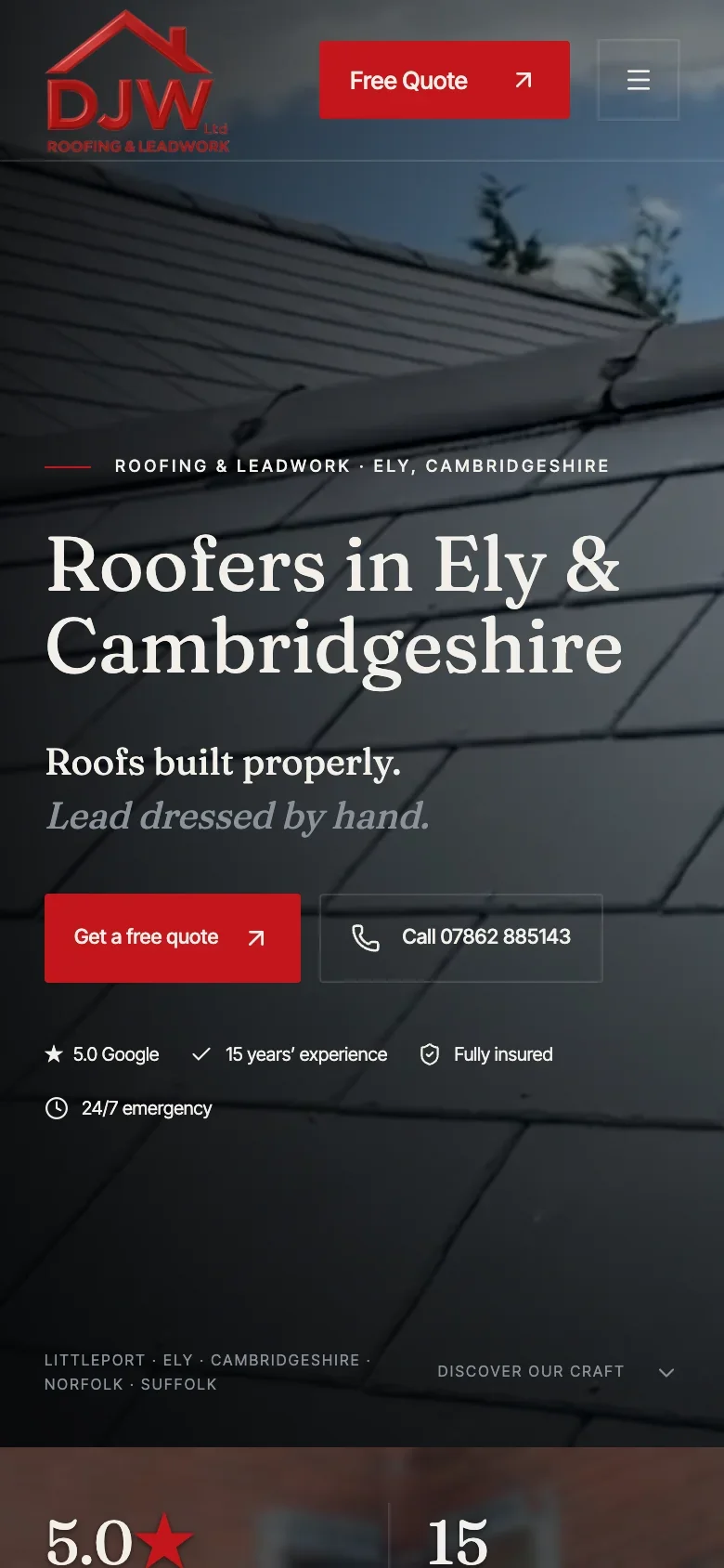 DJW Roofing & Leadwork mobile website by E.A Profit Improvements
